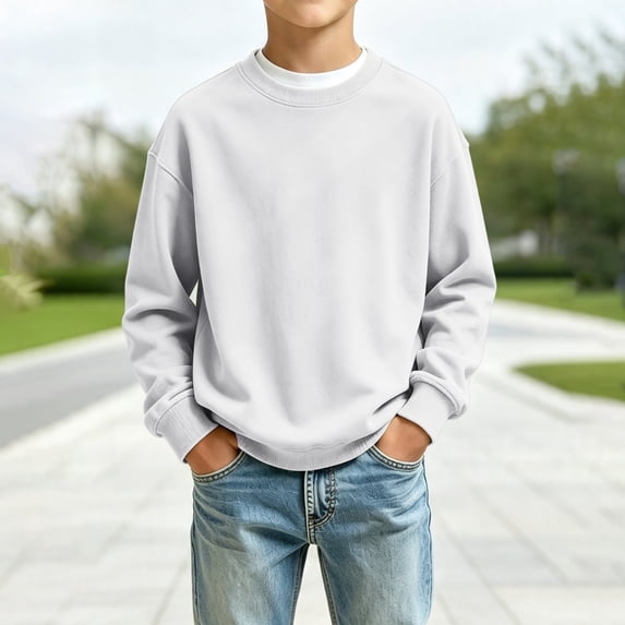 Boys Long Sleeve Sweatshirt Crewneck Fleece Pullover Solid Tops Fall Clothes