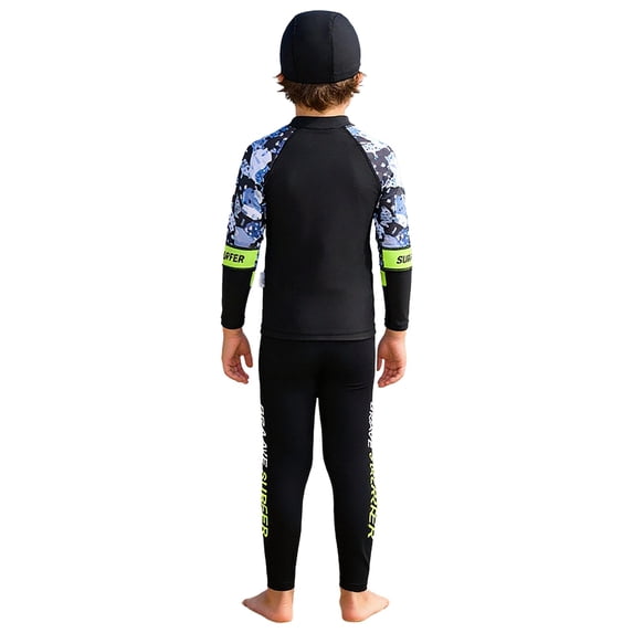 Boys Long Sleeve Swim Shirt And Swim Trunks UPF 50 Sun Rash Guard For Kids Youth Swimwear/Black/140
