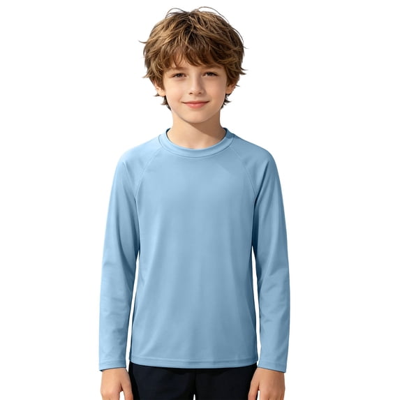 Boys Long Sleeve Swim Shirt Summer Beach Sun Rash Guard Kids Solid Color Clothes