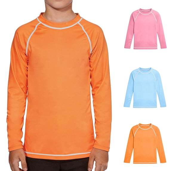 Boys Long Sleeve Swim Tops Sun Protection Quick Dry Swimwear Rashguard Surf Shirt for 3-14 Years