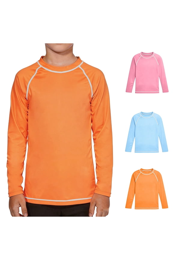 Boys Long Sleeve Swim Tops Sun Protection Quick Dry Swimwear Rashguard Surf Shirt for 3-14 Years