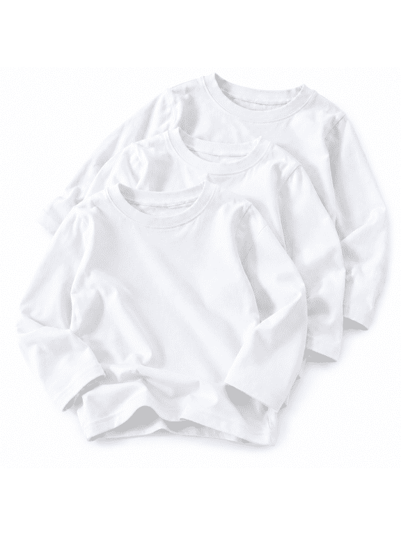 Boys Long Sleeve T Shirts Kids 3 Pack Cotton Crew Neck Tops Soft Toddler Clothes For 3T-12
