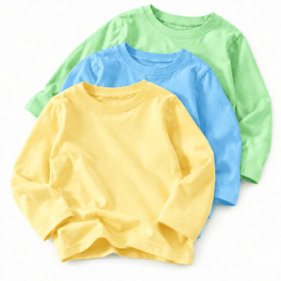 Boys Long Sleeve T Shirts Kids 3 Pack Cotton Crew Neck Tops Soft Toddler Clothes For 3T-12