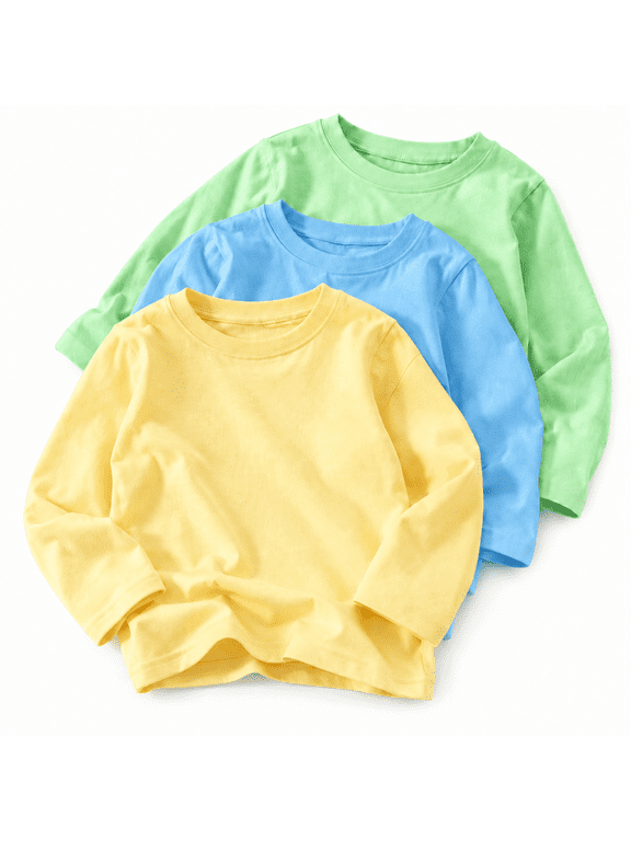 Boys Long Sleeve T Shirts Kids 3 Pack Cotton Crew Neck Tops Soft Toddler Clothes For 3T-12