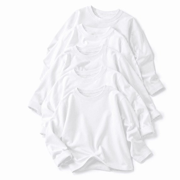 Boys Long Sleeve T Shirts Kids 5 Pack Cotton Crew Neck Tops Soft Toddler Clothes For 3T-12