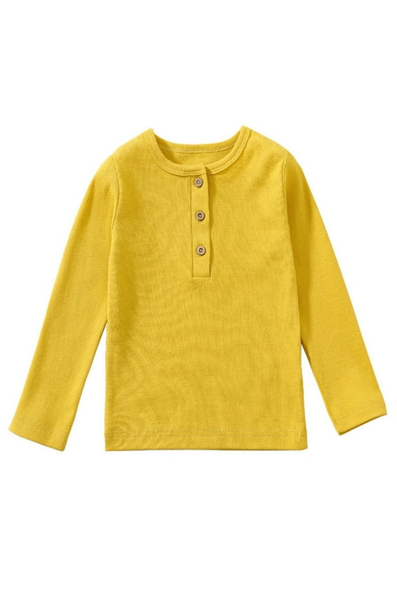 Boys' Long Sleeve Thermal Henley Shirt Long Sleeve Ribbed T Shirt Tops Fall Cotton Clothes,2-3 Years,Gold