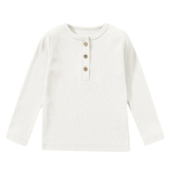 Boys' Long Sleeve Thermal Henley Shirt Long Sleeve Ribbed T Shirt Tops Fall Cotton Clothes,3-4 Years,White