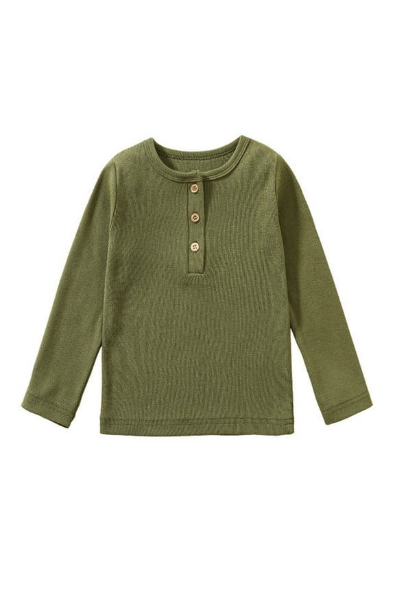 Boys' Long Sleeve Thermal Henley Shirt Long Sleeve Ribbed T Shirt Tops Fall Cotton Clothes,4-5 Years,Army Green