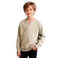 thumbnail image 1 of Boys' Long Sleeve Tops Waffle Knit Spring Fall Clothes Lightweight Casual Henley Plain Pullover Raglan Sweatshirt (7 Years, Beige), 1 of 7