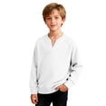 thumbnail image 1 of Boys' Long Sleeve Tops Waffle Knit Spring Fall Clothes Lightweight Casual Henley Plain Pullover Raglan Sweatshirt (9 Years, White), 1 of 7