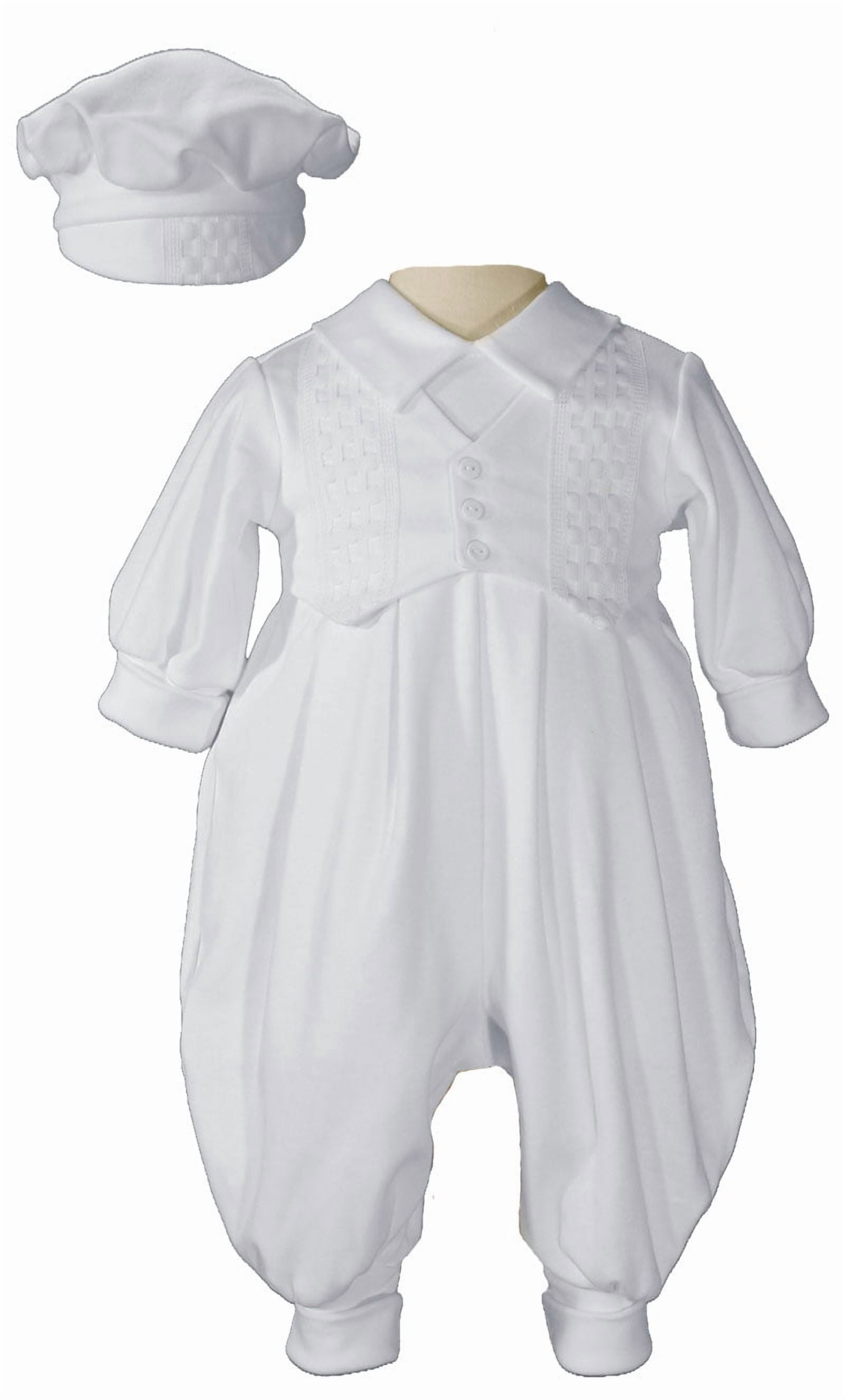 Boys Long Sleeve White Celebration Christening Baptism Set with Hat (Baby)