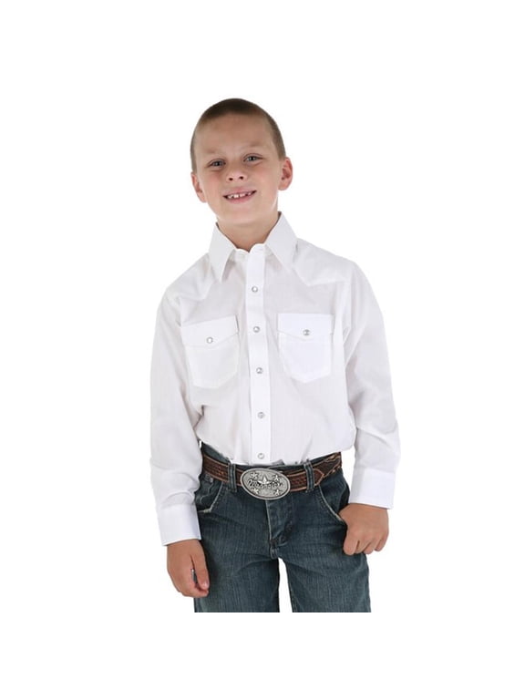 Boys Long Sleeve White Snap Shirt