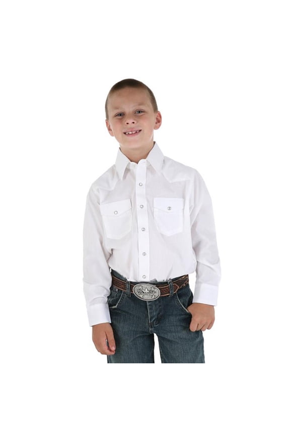 Boys Long Sleeve White Snap Shirt