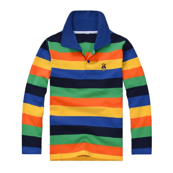 Boys Long Sleeved Polo Shirt Boys Rainbow Striped Shirt Big Boys Collared Button Shirts Fashion Shirts Uniform Polo Shirt for Kids 11-12 Years