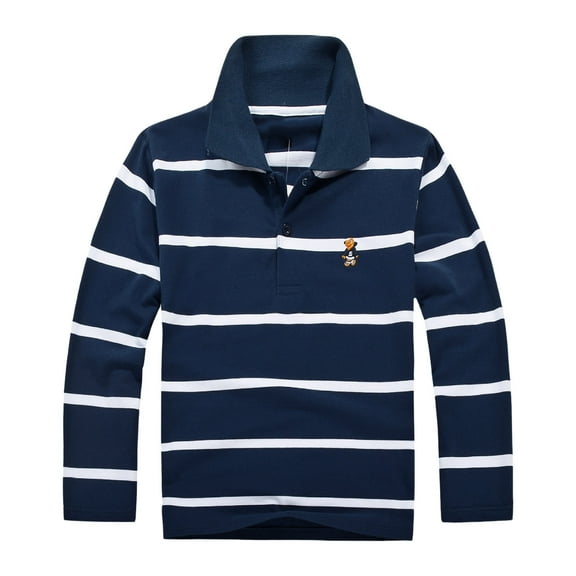 Boys Long Sleeved Polo Shirt Kids Striped Polo Casual Collared Polo Shirts Polo Holiday Boy Outfit Boys Rugby Shirt for Toddler 12-13 Years