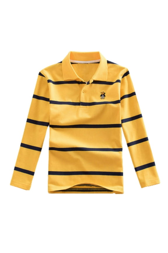 Boys Long Sleeved Polo Shirts Boys Rainbow Striped Shirt Casual Collared Polo Shirts Fashion Shirts Boys' School Uniform Shirt Size 12-13 Years