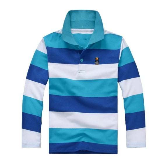 Boys Long-Sleeved Uniform Polo Boys Rainbow Striped Shirt Young Boys Collared Shirts Fashion Shirts School Uniform Shirts for Kids 5-6 Years