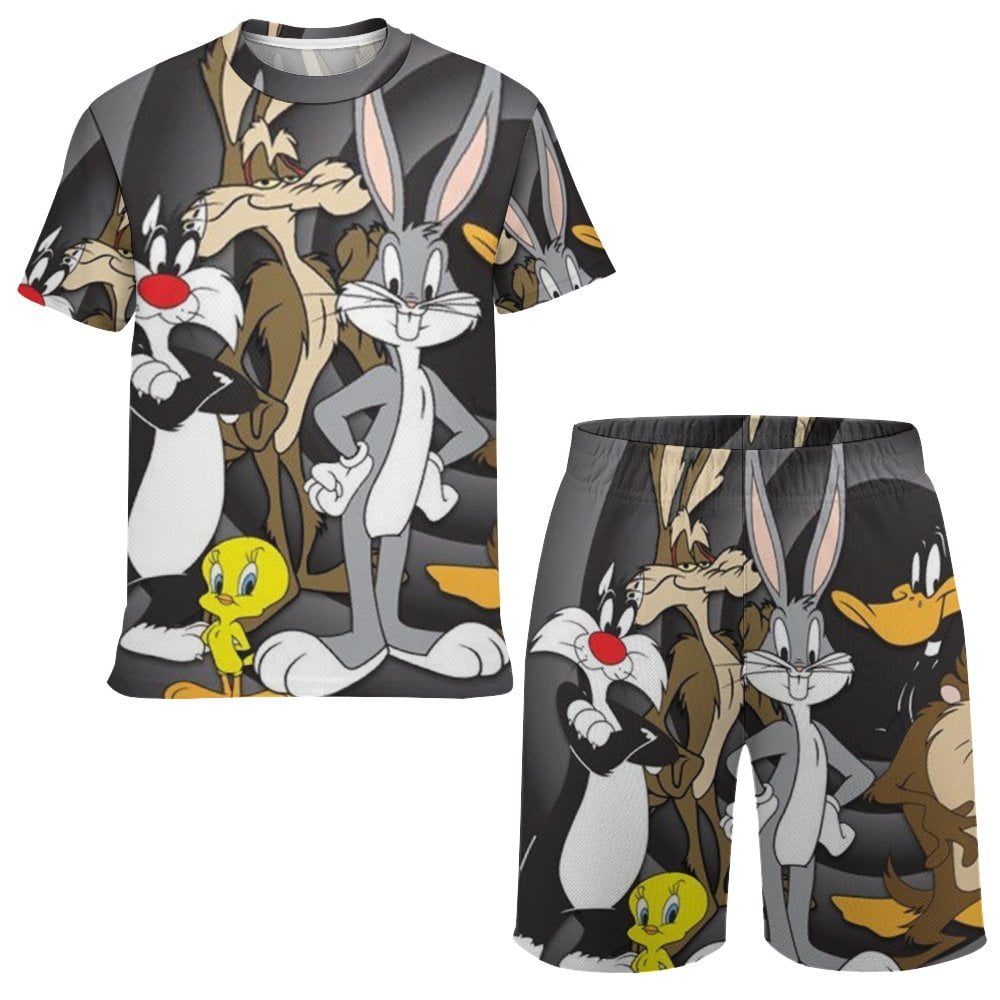 Looney Tunes Kids 2pcs Allover Cartoon Print Naia Tank Top and Cotton Shorts Set