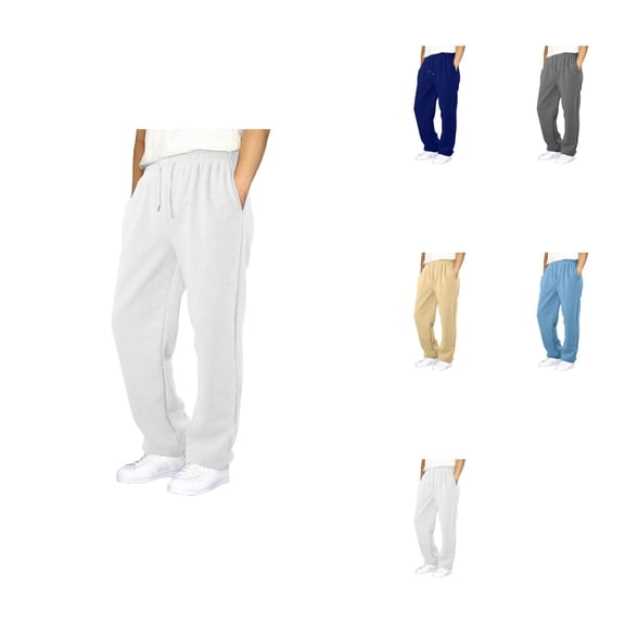 Boys' Loose Fit Wide Leg Sweatpants – Solid Color Elastic Waist with Drawstring, Straight Leg Open Bottom Casual Joggers with Pockets