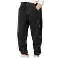 thumbnail image 1 of Boys Loose Jeans Winter Fleece Lined Denim Pants Elastic Waist Casual Harem Trousers with Pocket Tween Girls Gift, Black, 7 Years, 1 of 5