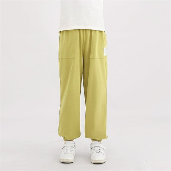 Boys Loose Pants Size 10-12 Soft Cotton Thin Elastic Waist Pants Fashion Solid Color Long Bloomers Leg-Tied Trousers Joggers Walking Casual Pants