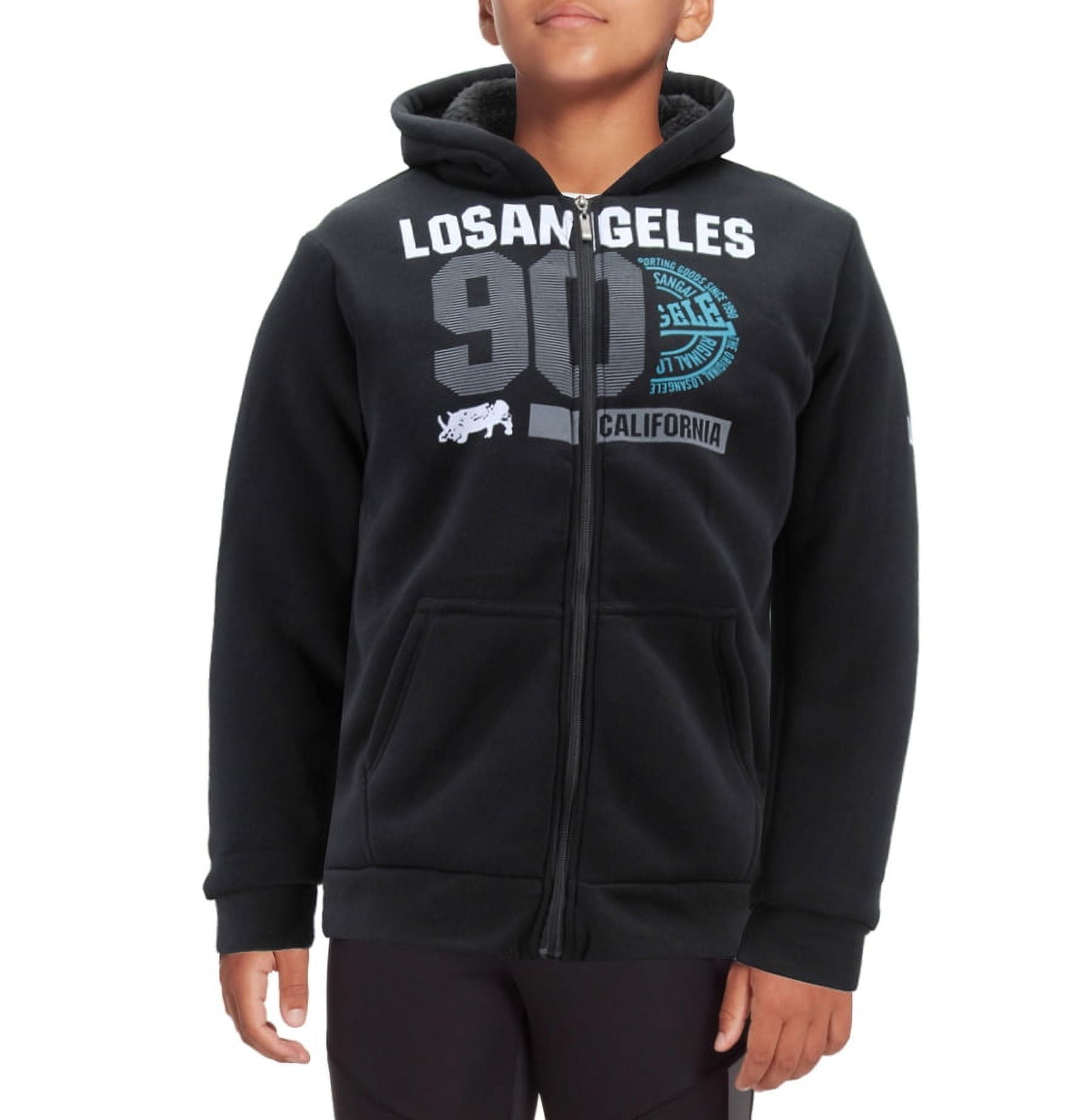Boys Los Angeles Athletic Sherpa Lined Fleece Kids Zip Up Hoodie Sweater Jacket Black XL 18