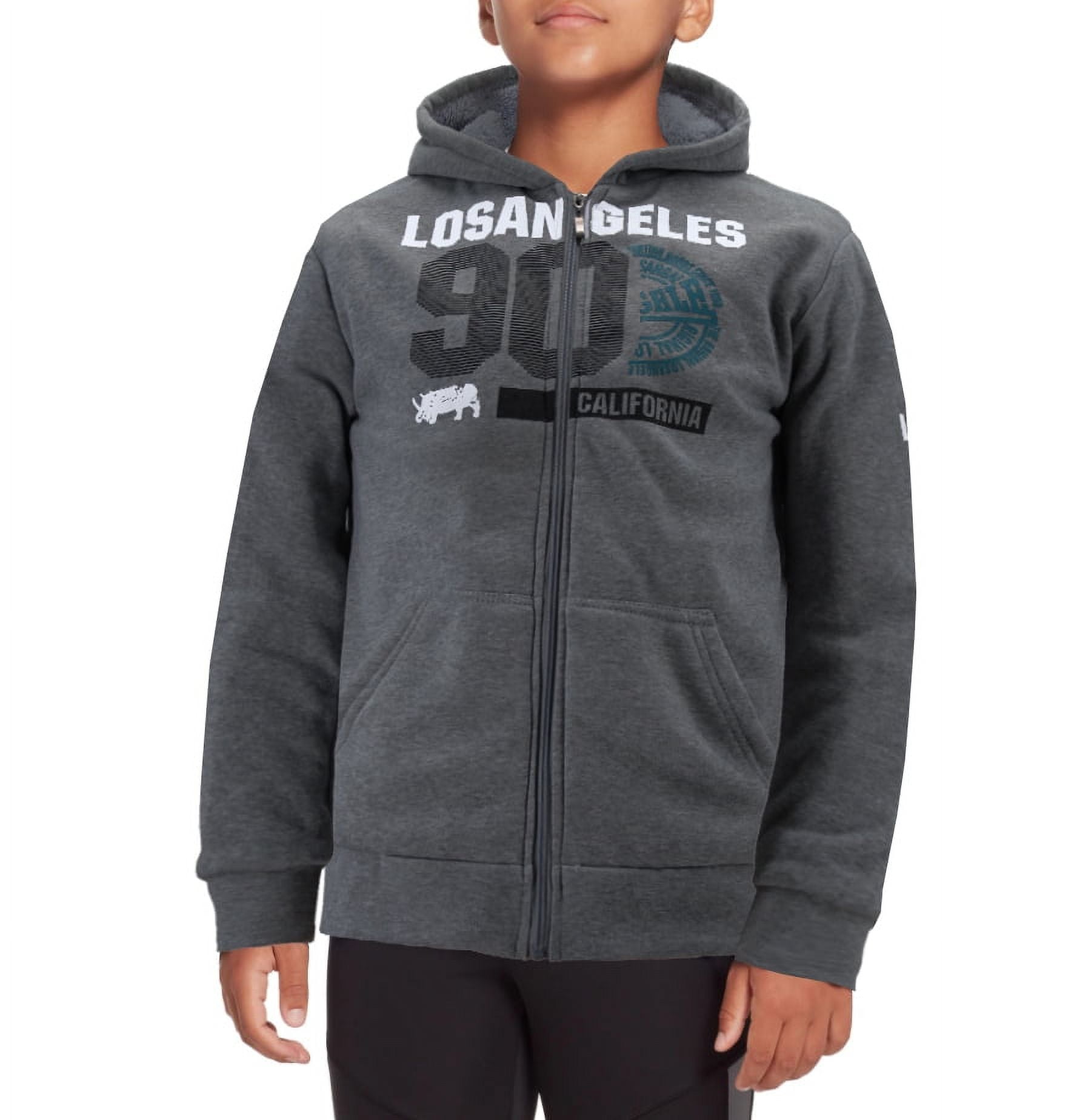 Boys Los Angeles Athletic Sherpa Lined Fleece Kids Zip Up Hoodie Sweater Jacket Charcoal L 14 16