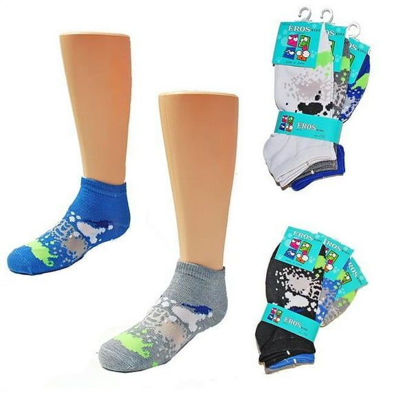 Boys Low Cut Paint Splatter Printed Socks - Assorted Color, Size 6-8 - Case of 24