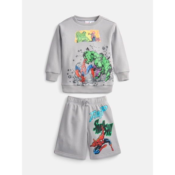 Marvel Boys Fleece Crewneck Sweatshirt and Shorts Set, 2 Piece, Sizes 4-16