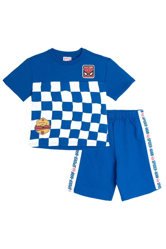 Spider-Man Big Boys' 2-Piece T-Shirt and Shorts Set Spider Man Blue White