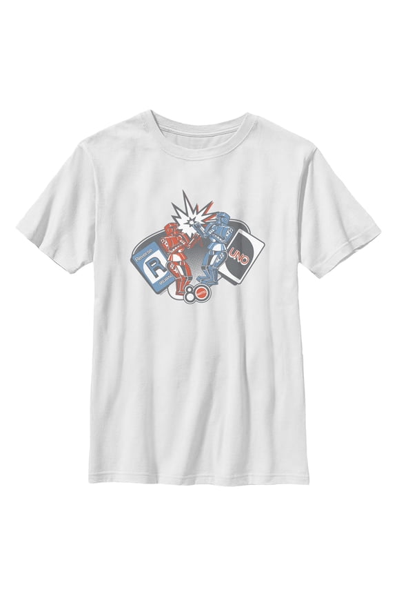 Boys Mattel Classic Blue Bomber and Red Rocker Robots T Shirt