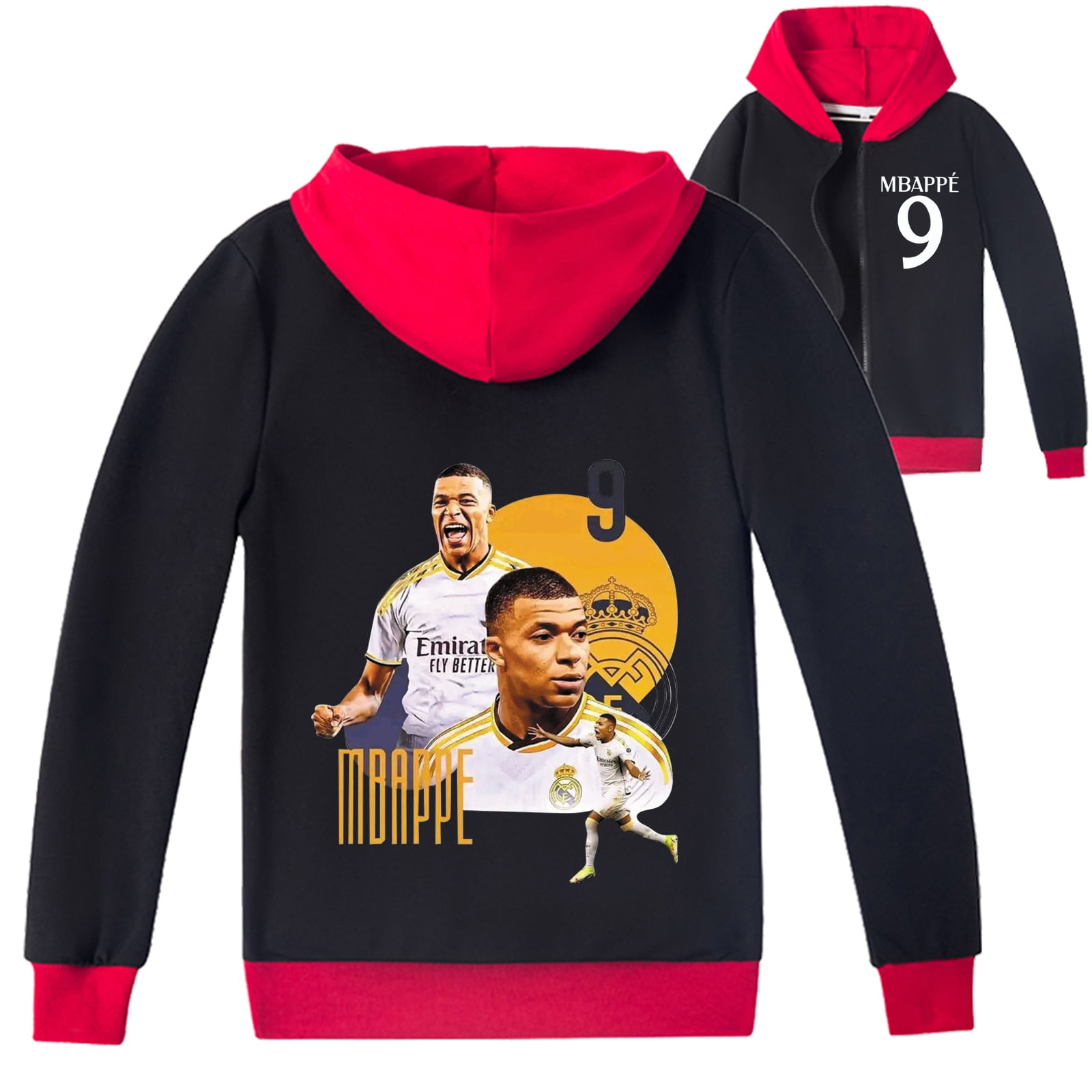 Boys Mbappé Zipper Hooded Jacket Casual Outerwear Sweatshirt Kids Fall