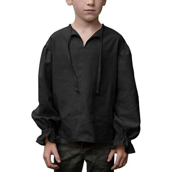 Boys Medieval Dress Shirt - Long Sleeve Ruffled Cosplay Costume Tops for Kids Stage Performance Casual Wear