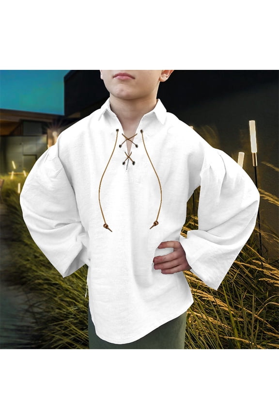 Boys' Renaissance Lace-Up Shirt, Kids Pirate/Viking Top, Halloween Blouse, 2 Colors, Ages 3-14