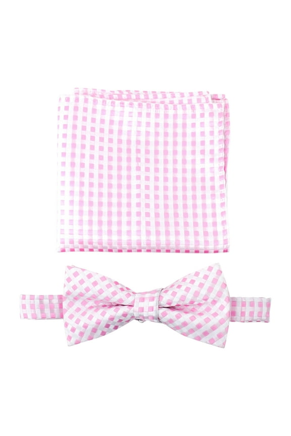 Boys & Men Adjustable Pre-Tied Bow Tie Elegant Bow Tie Set | Pink Bow Ties & Pocket Square