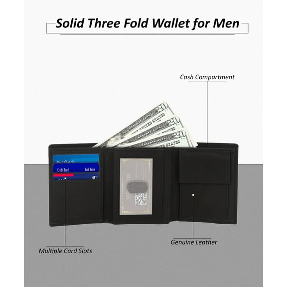 Boys Mens Slim Compact middle Flap Clear Id Credit Cards Coin Pocket Trifold Wallet Genuine Leather