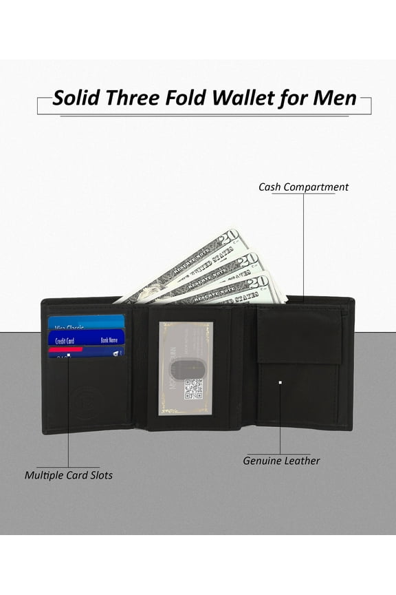 Boys Mens Slim Compact middle Flap Clear Id Credit Cards Coin Pocket Trifold Wallet Genuine Leather