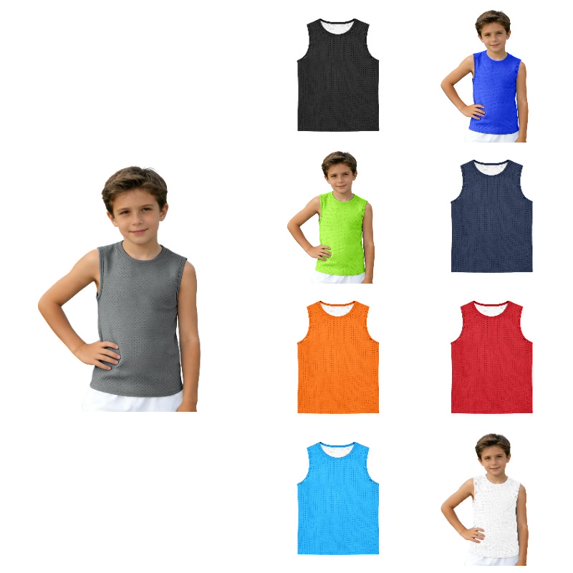 Boys Mesh Breathable Sleeveless Tank Top, Kids Quick Dry Solid Color Athletic Workout Vest, Casual Sports Undershirt for 5-12 Years