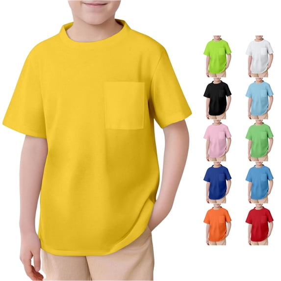 Boys Mesh Short Sleeve T Shirt Kids Unisex Crew Neck Top Tee With Pocket Toddler Children Summer Casual Kids Loose Fit Basic Tees
