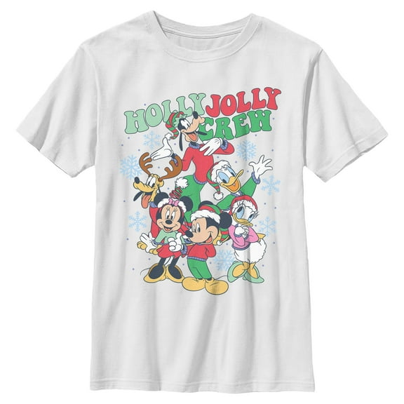 Boys Mickey & Friends Snowflake Holly Jolly Crew T Shirt