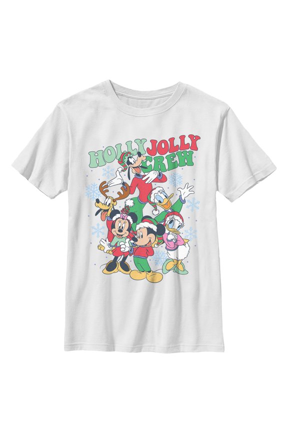 Boys Mickey & Friends Snowflake Holly Jolly Crew T Shirt