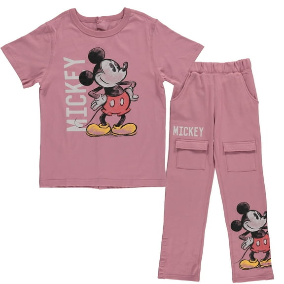 Boys Mickey Mouse Adaptive T-Shirt & Cargo Sweatpants Set, Classic Mickey Mouse Clothing Little and Big Boys Sizes, Dusty Red, Small
