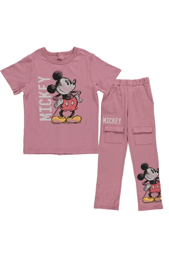 Boys Mickey Mouse Adaptive T-Shirt & Cargo Sweatpants Set, Classic Mickey Mouse Clothing Little and Big Boys Sizes, Dusty Red, X-Large