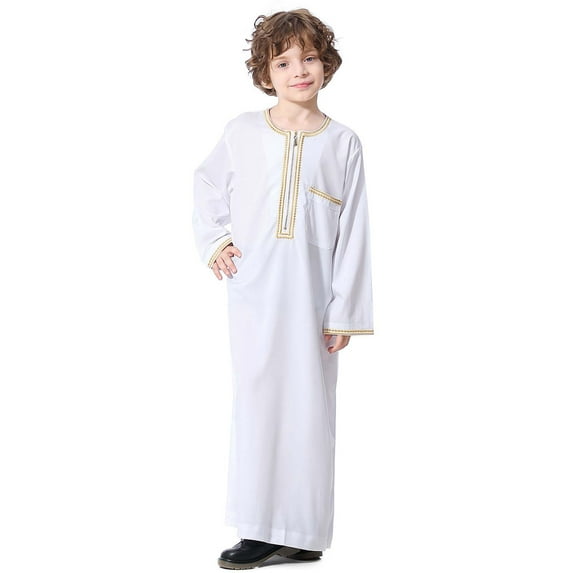 Boys Middle Muslim Pure Fashion Dresses And Long Topcoats Comfortable Blouse Boys Plaid Flannel Long Sleeve Boys Casual Short Sleeve