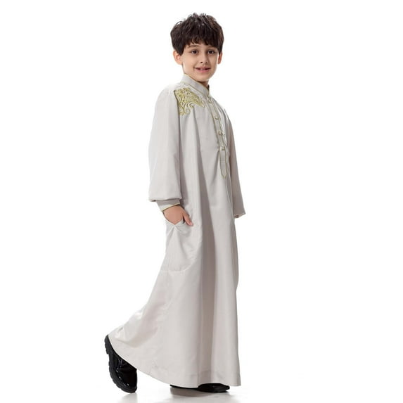 Boys Middle Muslim Pure Fashion Dresses And Long Topcoats Comfortable Blouse