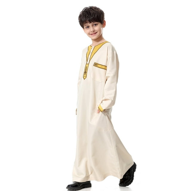 Boys Middle Muslim Pure Fashion Dresses And Long Topcoats Comfortable Blouse
