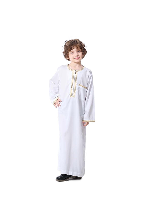 Boys Middle Muslim Pure Fashion Dresses And Long Topcoats Comfortable Blouse