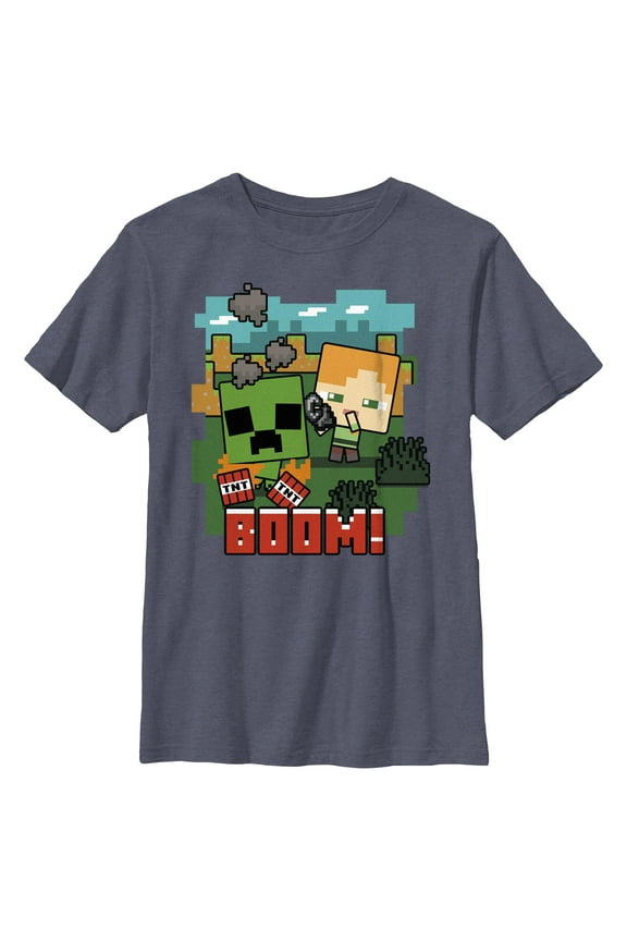 Boys Minecraft Alex and Creeper Boom T Shirt
