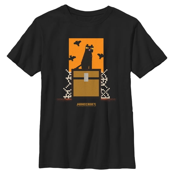 Boys Minecraft Black Cat and Bats Logo T Shirt