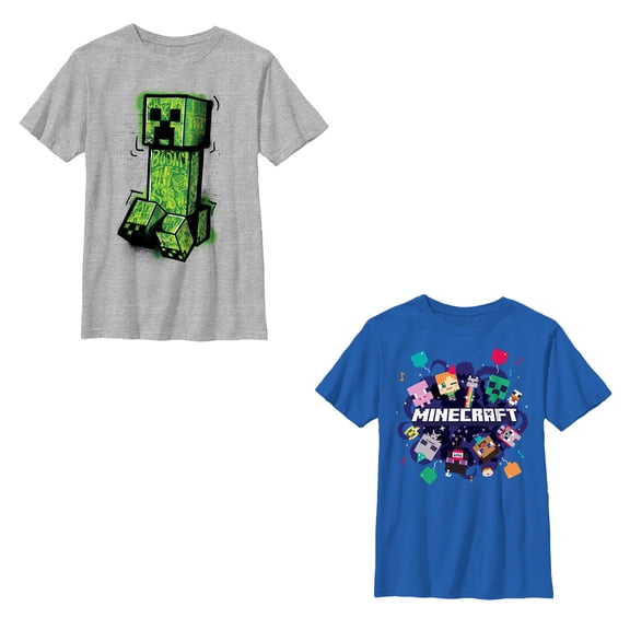 Boys Minecraft Creeper Colorful Pixels 2-Pack T Shirt